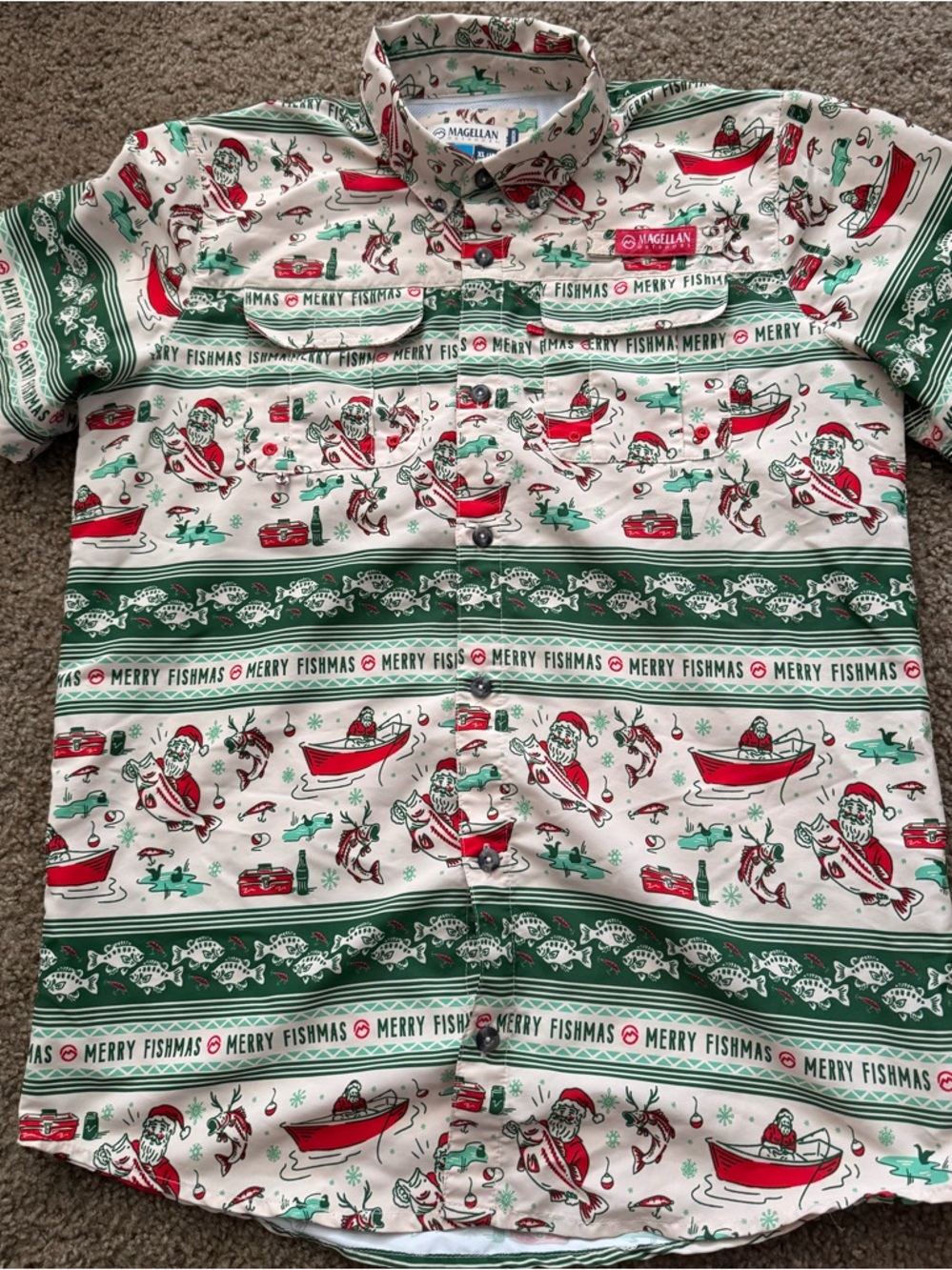 NWOT- Magellan Outdoors Fishmas Print Button-Down